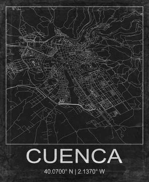 Cuenca Spain Black and White City Map Art Stock Illustration