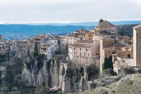 Cuenca view of the old town with its medieval buildings on the rocks of the g Stock Photos