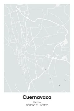 Cuernavaca, Mexico - vector map of city in Gray, Black, White, BW colors Stock Illustration