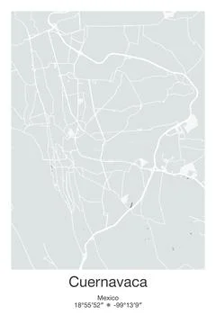 Cuernavaca, Mexico - vector map of city in Gray, Blue, Green, White colors Stock Illustration