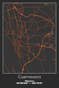 Cuernavaca, Mexico - vector map of city in Gray, Black, Orange colors Stock Illustration