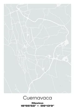 Cuernavaca, Mexico - vector map of city in Gray, white, green, blue colors Stock Illustration