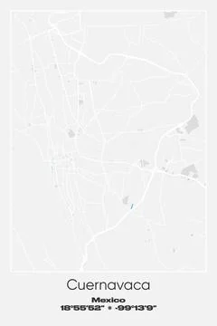 Cuernavaca, Mexico - vector map of city in Gray, white, blue colors Stock Illustration