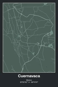 Cuernavaca, Mexico - vector map of city in Dark gray, Gray, Green, gray-green co Stock Illustration