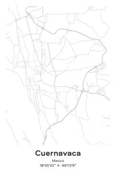 Cuernavaca, Mexico - vector map of city in Pastel, Gray, White, Green colors Stock Illustration