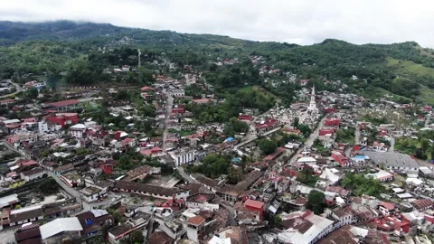 Cuetzalan city aerial drone view in Mexico Stock Footage 202090056