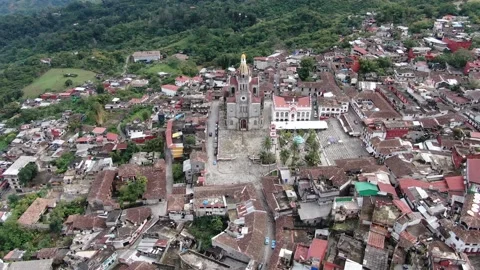 Cuetzalan city aerial drone view in Mexico Stock Footage 202090149