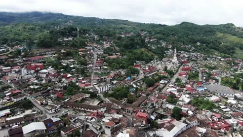 Cuetzalan city aerial drone view in Mexico Stock Footage 202092678