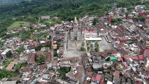 Cuetzalan city aerial drone view in Mexico Stock Footage 202093241