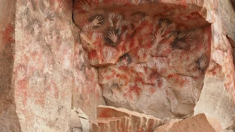 Cueva de las Manos Hand Paintings, Santa Cruz Province, Patagonia, Argentina Stock Footage 93546686