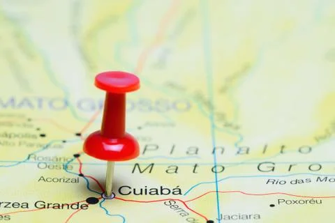 Cuiaba pinned on a map of Brazil Stock Photos