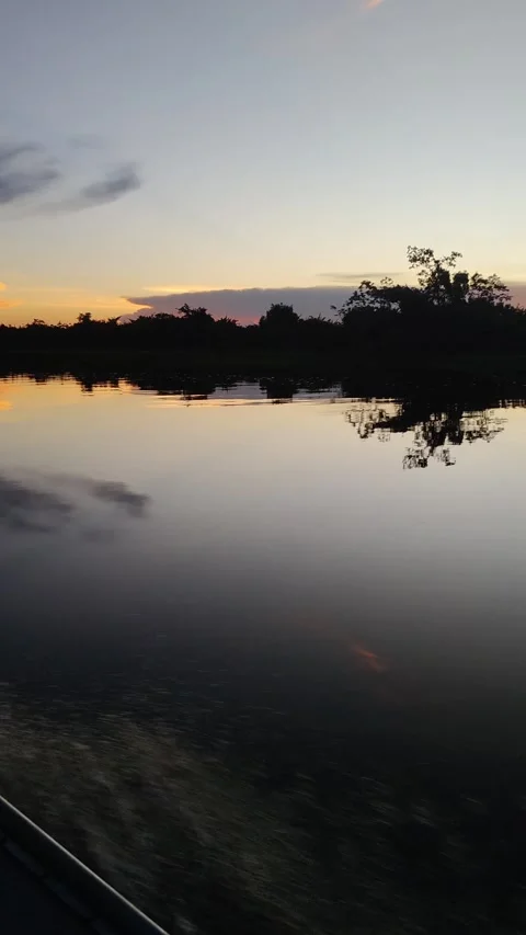 Cuiabá River at sunset or sunrise with reflections in Pantanal, Brazil Stock Footage 310208599