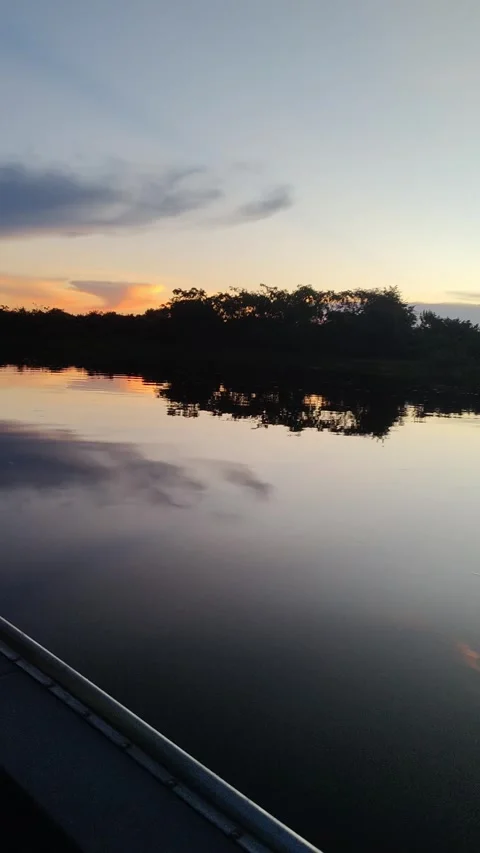 Cuiabá River at sunset or sunrise with reflections in Pantanal, Brazil Stock Footage 310208620
