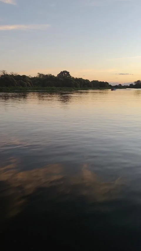 Cuiabá River at sunset or sunrise with reflections in Pantanal, Brazil Stock Footage 310208655