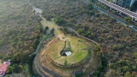 Cuicuilco, Giant Circular Pyramid, Drone View, Mexico City, Ancient Ruins 4K Stock Footage 243739175