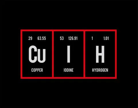 Cuih - Periodic Table of Elements on black background in vector illustration. Stock Illustration