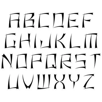 Cuineform alphabet on white background.Vector wedge writing.Art font. Illustrazione stock