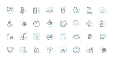 Cuisine arts linear icons set. Gastronomy, Culinary, Flavorful, Fusion, Gourmet Stock Illustration