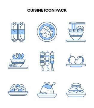 Cuisine Blue Color Bundle Icons Pack Stock Illustration