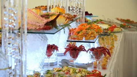 Cuisine Culinary Buffet Dinner Catering Dining Food Celebration Party Concept 動画素材 113061455