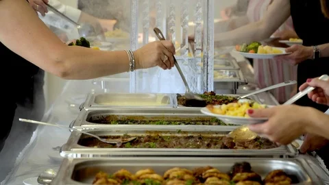 Cuisine Culinary Buffet Dinner Catering Dining Food Celebration Party Concept Stock Footage 113067882