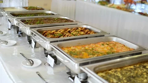 Cuisine Culinary Buffet Dinner Catering Dining Food Celebration Party Concept Stock Footage 113068835