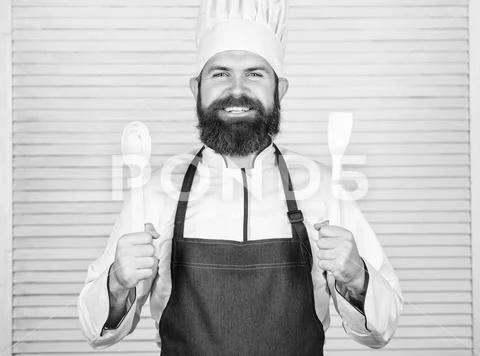 Cuisine culinary. Vitamin. man holds kitchen utensils. Healthy food cooking Stock-Fotos