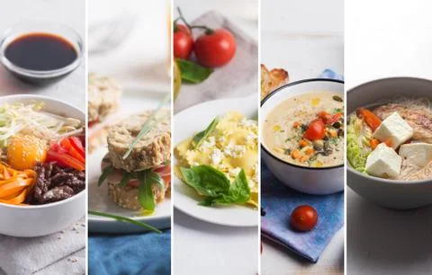Cuisine of different countries, such as Asian and Europe. Food collage 写真素材
