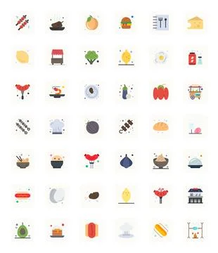 Cuisine Digital Vector Pack containing 42 Editable Flat 64x64 Icons Ilustração Stock