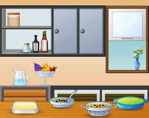 Cuisine on the dining table in the kitchen Stock Illustration