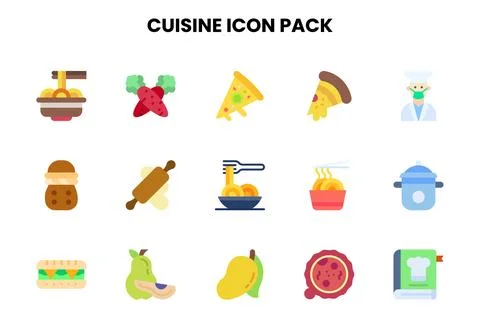 Cuisine Flat Vector Icons Pack Stock Illustration