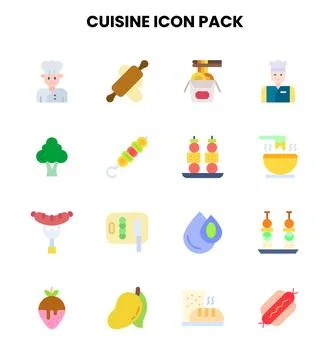 Cuisine Flat Vector Icons Pack Stock Illustration