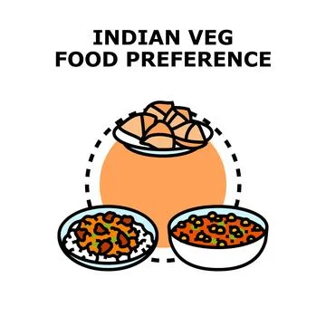 Cuisine food preference with indian vegetable dishes Stock Illustration