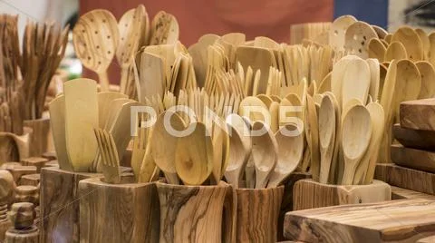 Cuisine, Kitchen Utensils Made Of Wood Handcrafted, Healthy Lifestyle And Bal