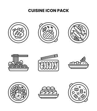 Cuisine Line Collection Icons Pack Ilustração Stock