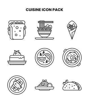 Cuisine Line Graphics Icons Pack Stock Illustration
