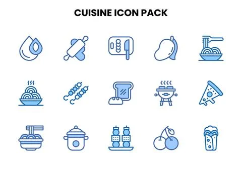 Cuisine Two Colour Collection Icons Pack Stock Illustration