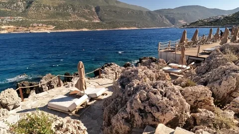 Cukurbag, Kas, Turkey - August 29, 2026 Empty beach in storm Stock Footage 344879744