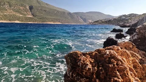 Cukurbag, Kas, Turkey - August 29, 2026 Rocky coast storm Stock Footage 344879934