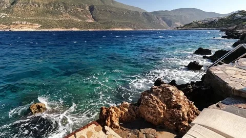 Cukurbag, Kas, Turkey - August 29, 2026 Sea storm view Stock Footage 344880055