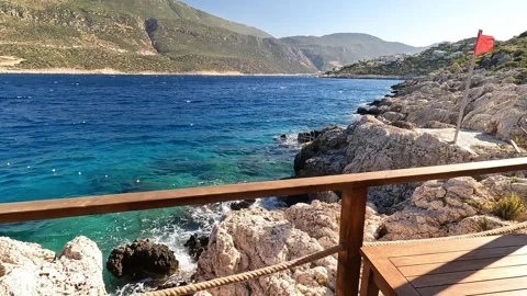 Cukurbag, Kas, Turkey - August 29, 2026 Cafe terrace and sea storm Stock Footage 344880082