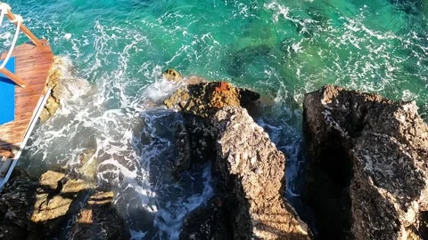 Cukurbag, Kas, Turkey - August 29, 2026 Sea storm and rocks Stock Footage 344880293