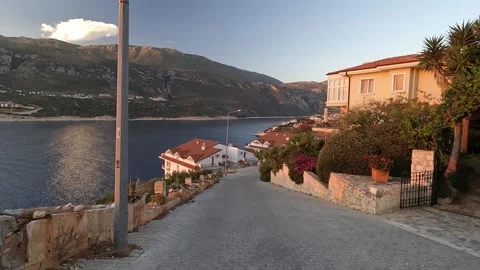 Cukurbag, Kas, Turkey - August 29, 2026 Street view at sunset Stock Footage 345138882