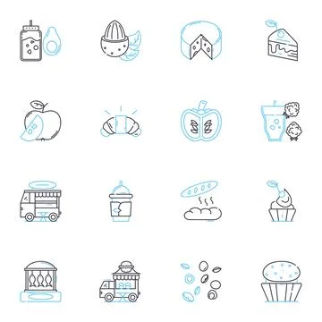 Culinary anecdotes linear icons set. Haute cuisine, Gourmet, Recipe, Savory Stock Illustration