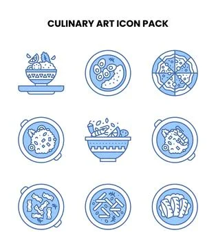 Culinary Art Blue Set Icons Pack Stock Illustration