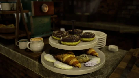 Culinary art featuring layered confections and flaky pastries Stock Footage 330249530