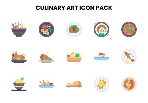 Culinary Art Flat Graphics Icons Pack Stock Illustration