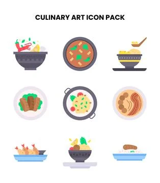 Culinary Art Flat Vector Icons Pack Stock Illustration