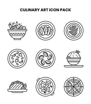 Culinary Art Line Bundle Icons Pack Stock Illustration