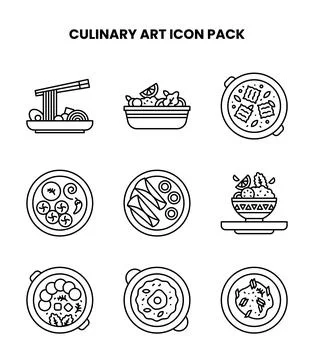 Culinary Art Line Bundle Icons Pack Stock Illustration